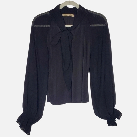 Black Sheer Tie Neck Blouse - Picture 1 of 5